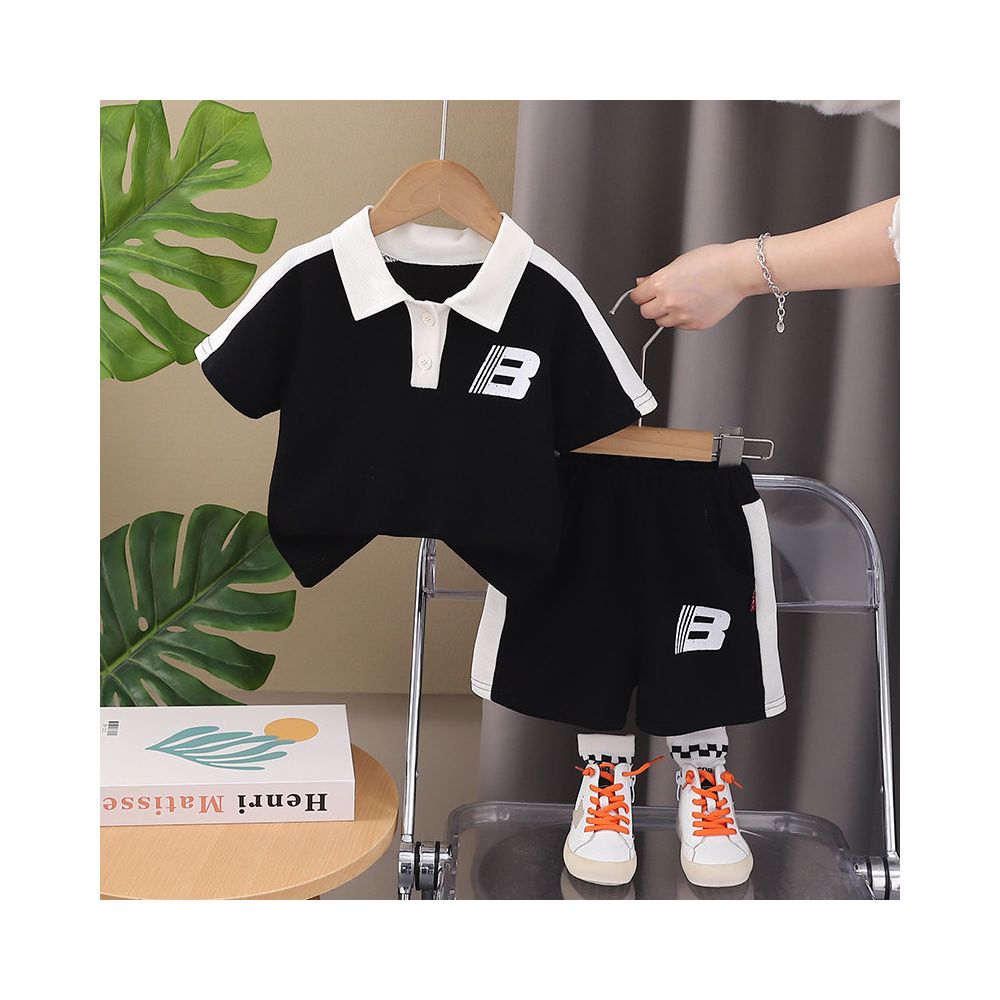 Boys and Girls Summer Handsome Set New Handsome Baby Polo Shirt Short Sleeve Casual Short Sleeve Two Piece Set Trendy