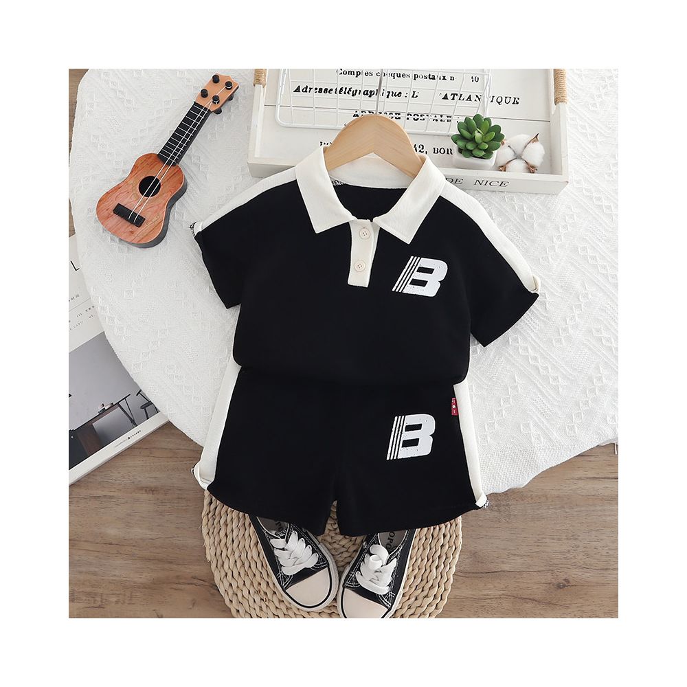 Boys and Girls Summer Handsome Set 2025 New Handsome Baby Polo Shirt Short Sleeve Casual Short Sleeve Two Piece Set Trendy image 3
