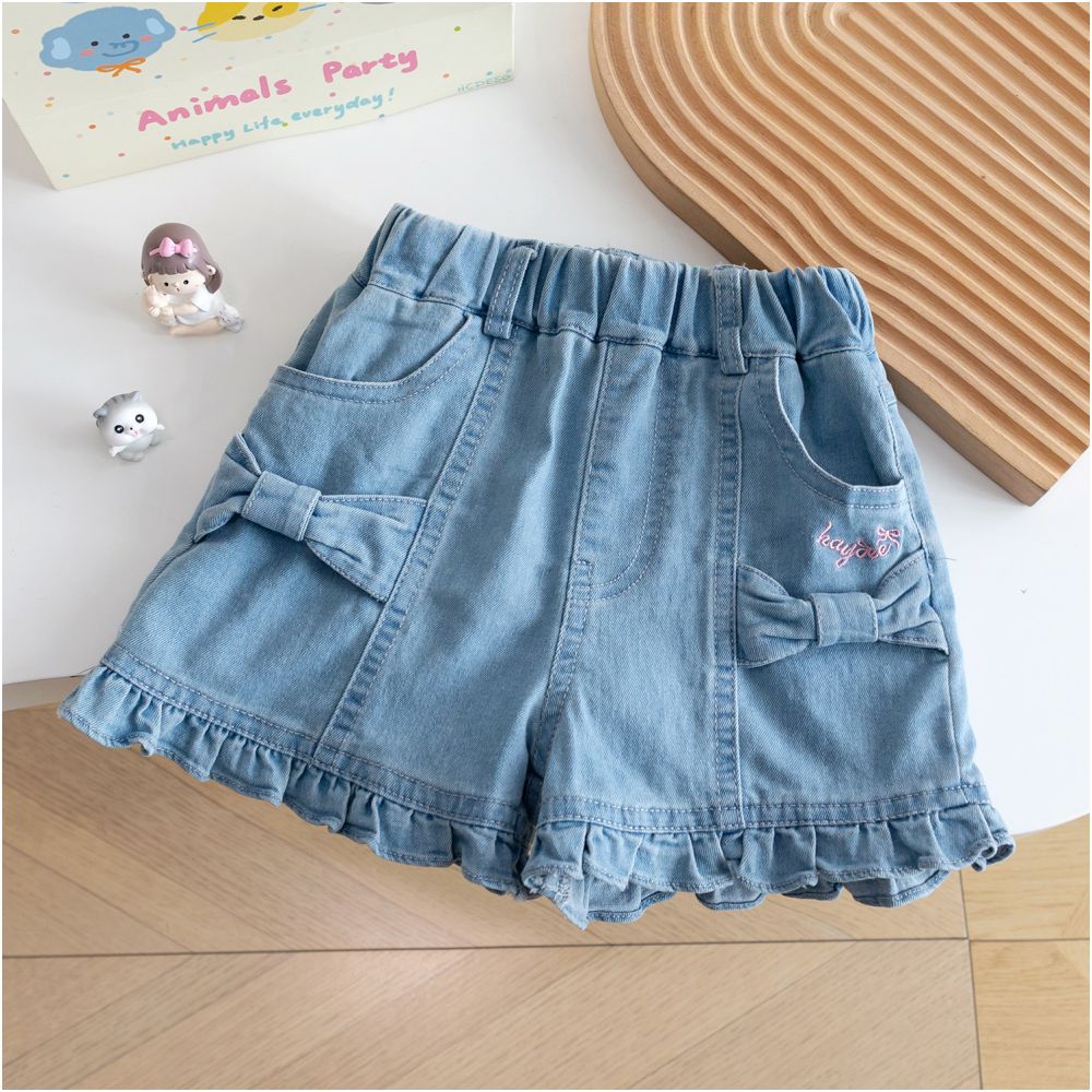Girls Summer Sweet Mesh Fashion Princess Top Versatile Cowboy Shorts Two Piece Set Summer New Style