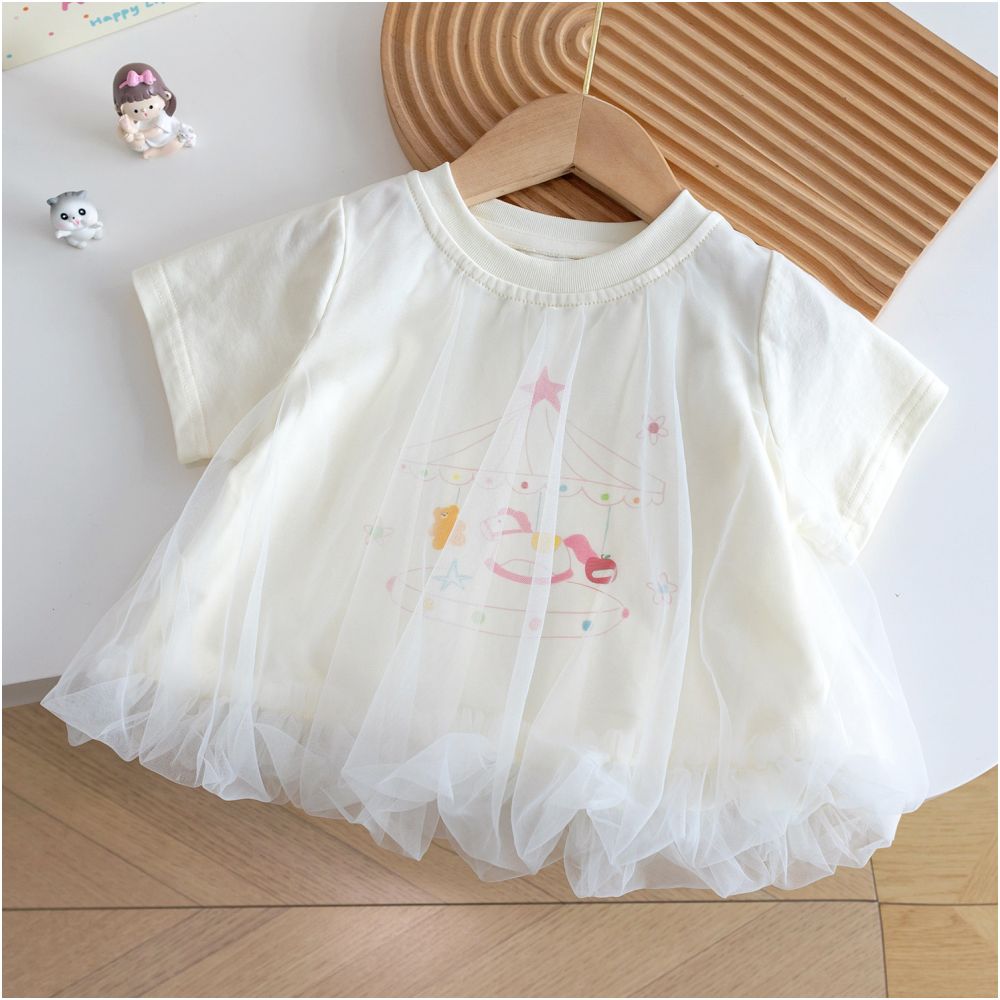 Girls Summer Sweet Mesh Fashion Princess Top Versatile Cowboy Shorts Two Piece Set Summer New Style image 3