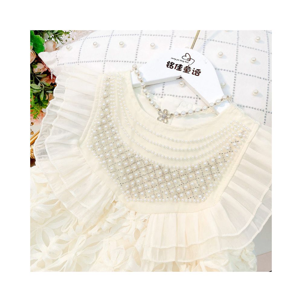 Girl s pearl sleeveless dress summer Korean version hollow broken vest dress little girl s stylish princess dress image 3