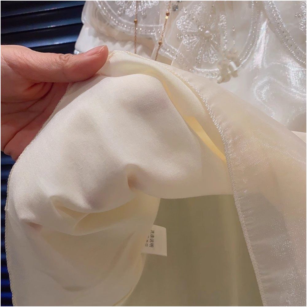 Girls Fairy Cheongsam Skirt Summer New Baby Style Nail Pearl Collar Mesh Princess Skirt Children s Chinese Style Dress image 4