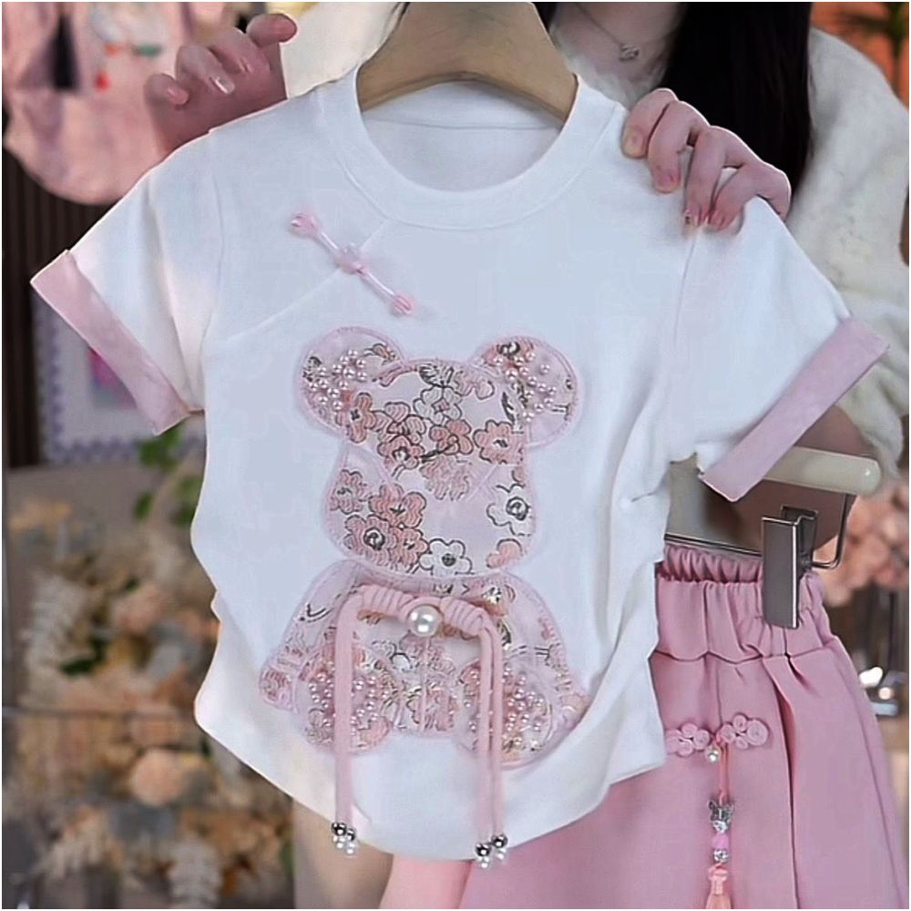 Girls Set Summer New Style Korean Version Baby Dress Cartoon Short sleeved Top Pants Two piece Set