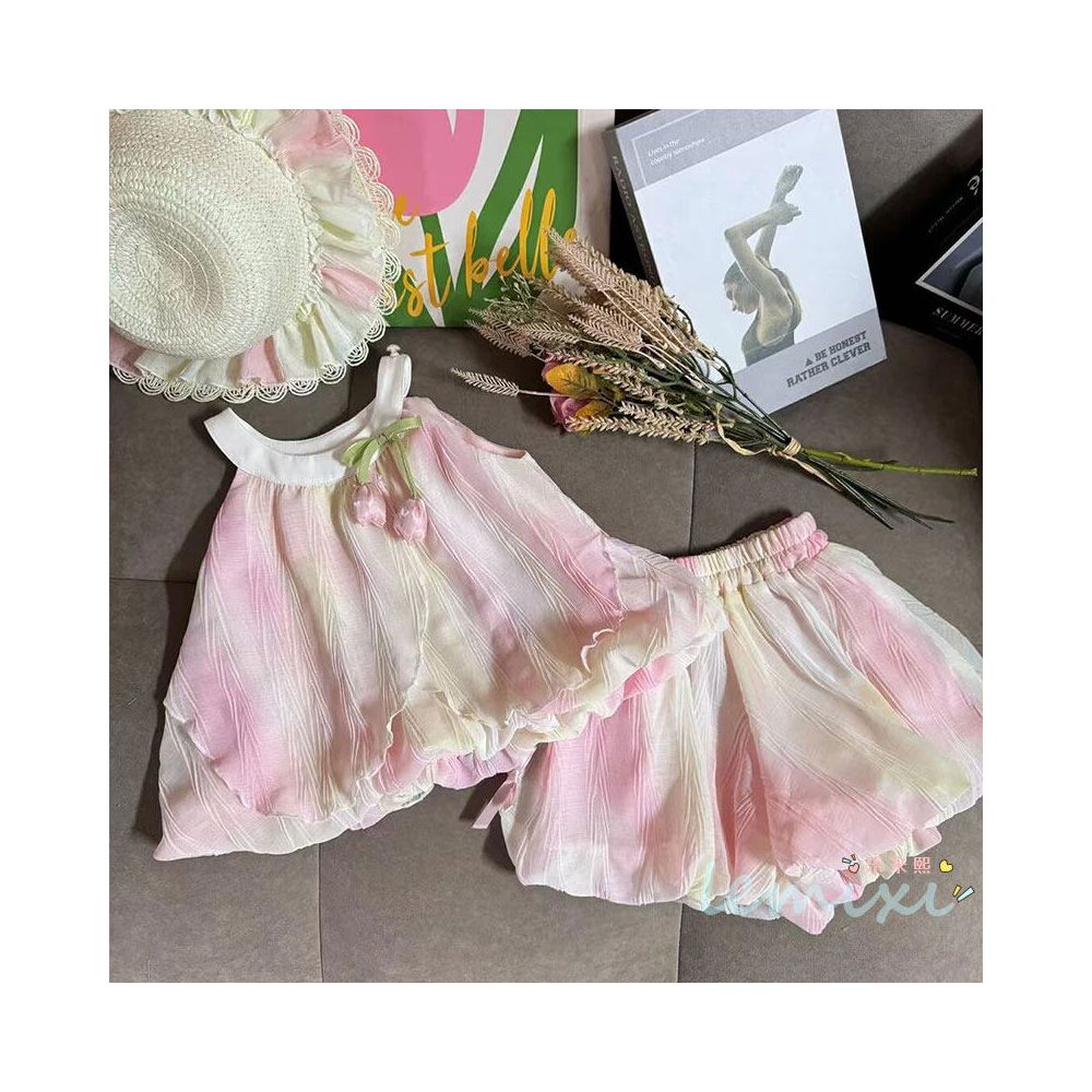 Girl s flying sleeve shorts set summer dress women s treasure lace western style shirt skirt and pants bow tie super hot two piece set