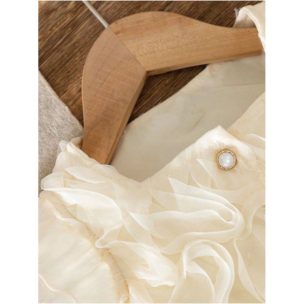2025 Summer Foreign Trade New Style 4 7 Year Old Girls Three Dimensional Wave Mesh Top and Half Skirt Two Piece Set image 1
