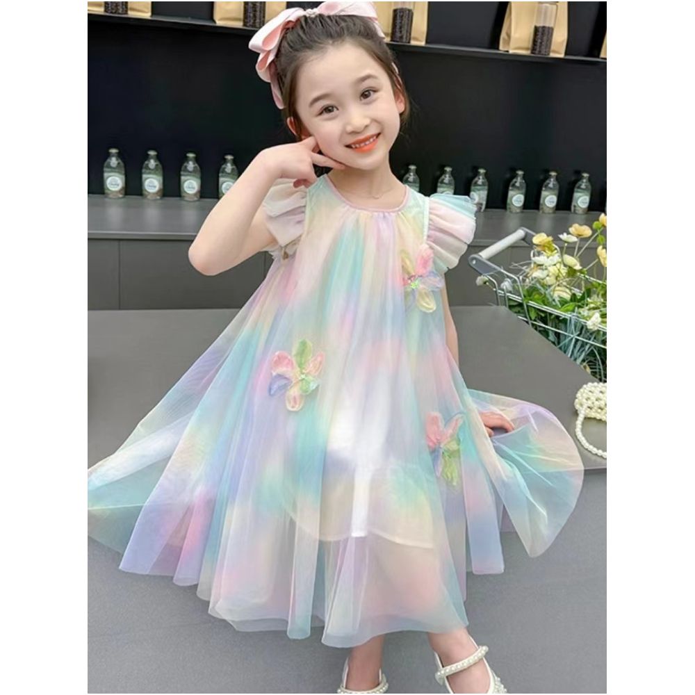 Girls Summer Dress 2025 New Style Children s Rainbow Yarn Skirt Little Girls Summer Dress Vest Princess Dress image 0