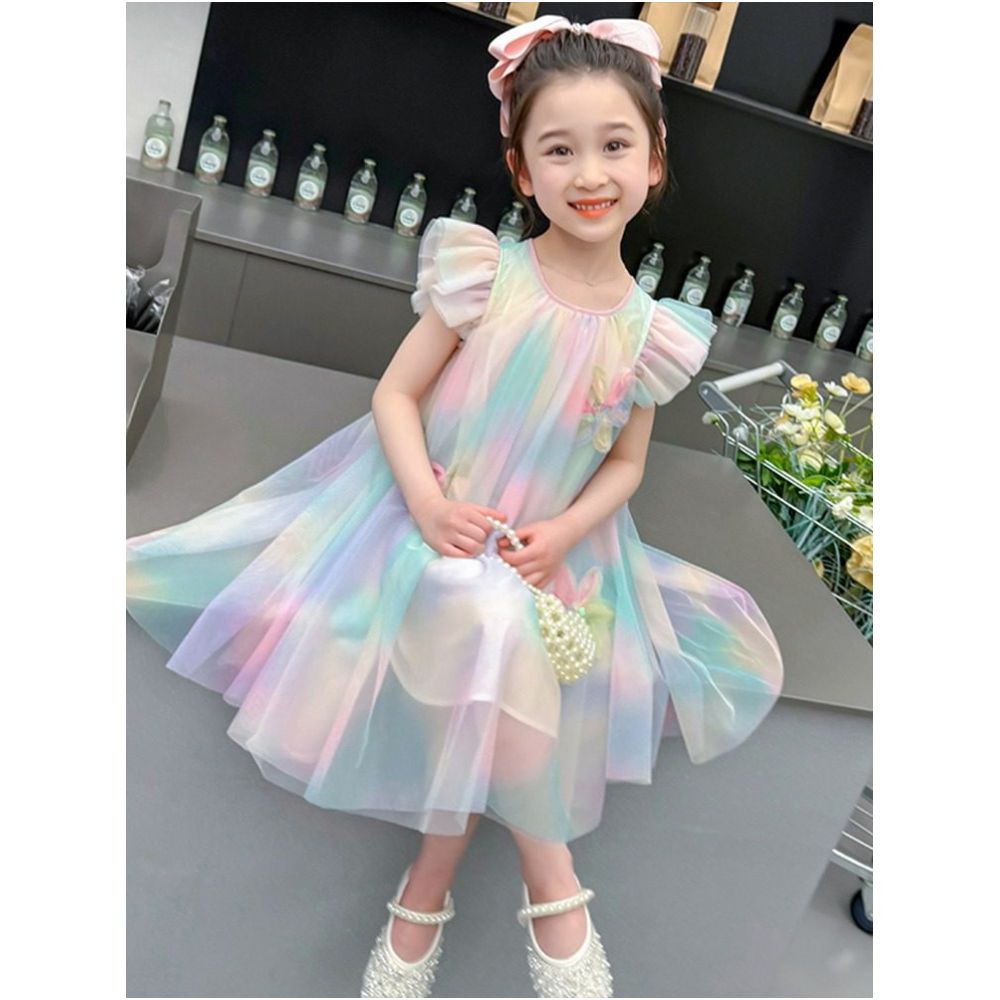 Girls Summer Dress 2025 New Style Children s Rainbow Yarn Skirt Little Girls Summer Dress Vest Princess Dress image 2