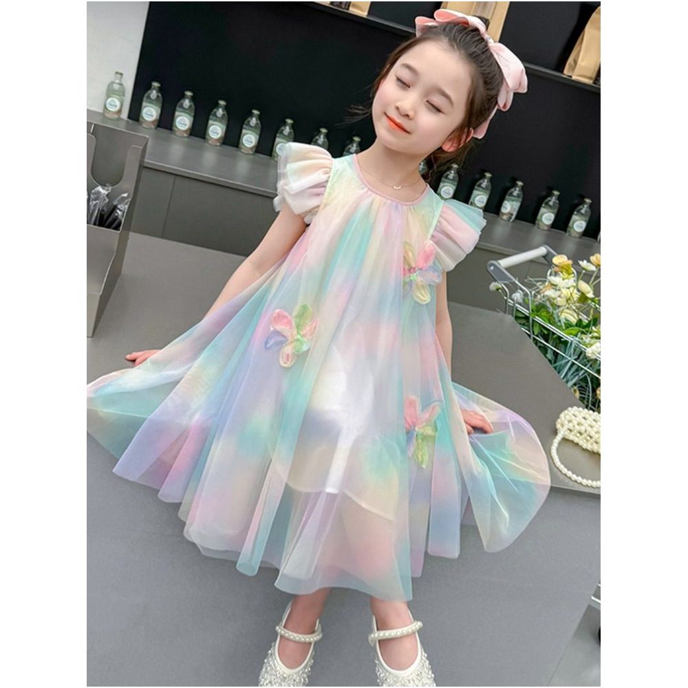 Girls Summer Dress 2025 New Style Children s Rainbow Yarn Skirt Little Girls Summer Dress Vest Princess Dress image 3