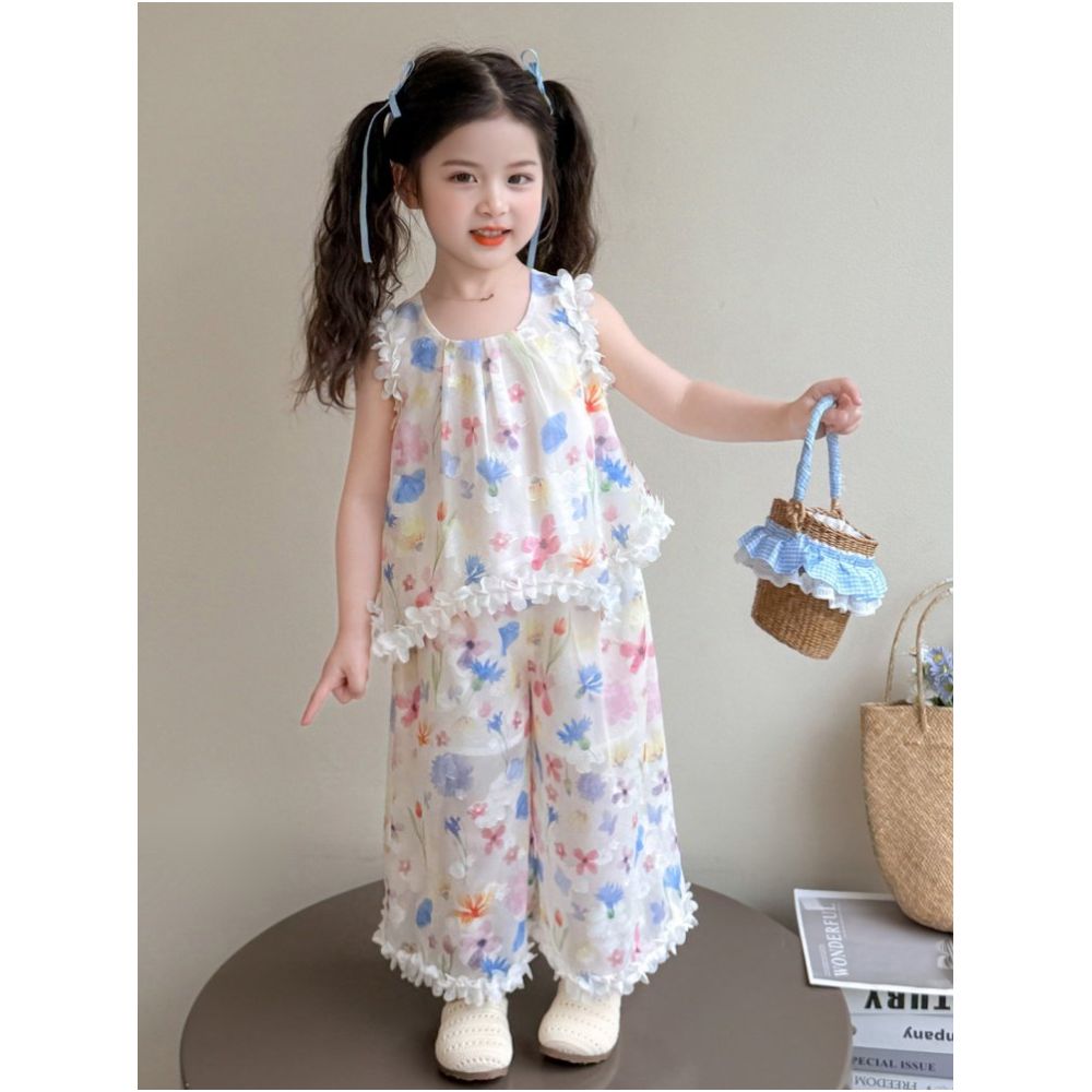 Girls Summer Set 2025 New Fashionable and Stylish Style Baby Girl Summer Thin Edition Super Beautiful Lace Set Summer image 1