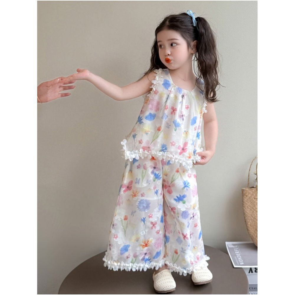 Girls Summer Set 2025 New Fashionable and Stylish Style Baby Girl Summer Thin Edition Super Beautiful Lace Set Summer image 2