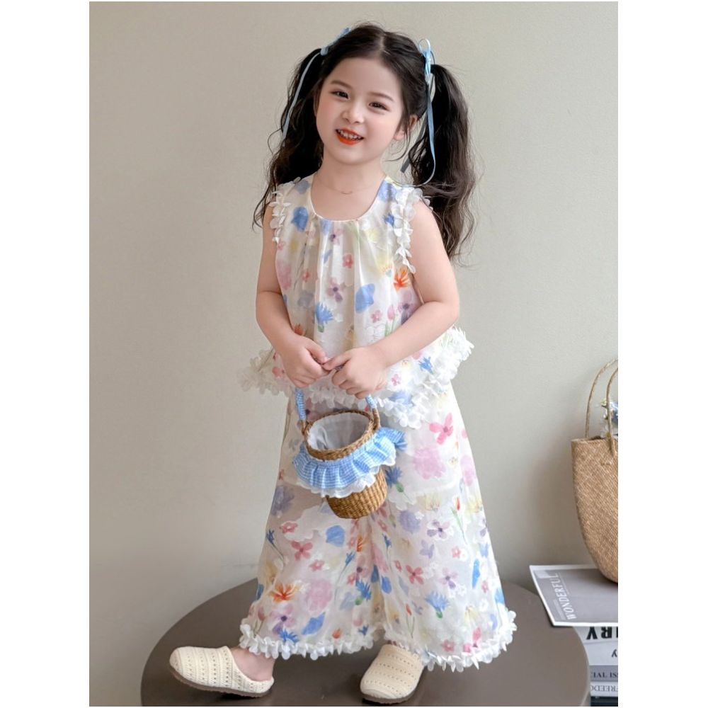 Girls Summer Set 2025 New Fashionable and Stylish Style Baby Girl Summer Thin Edition Super Beautiful Lace Set Summer image 3