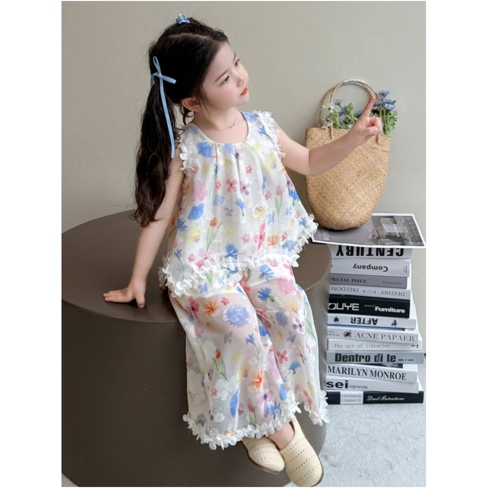 Girls Summer Set 2025 New Fashionable and Stylish Style Baby Girl Summer Thin Edition Super Beautiful Lace Set Summer image 4
