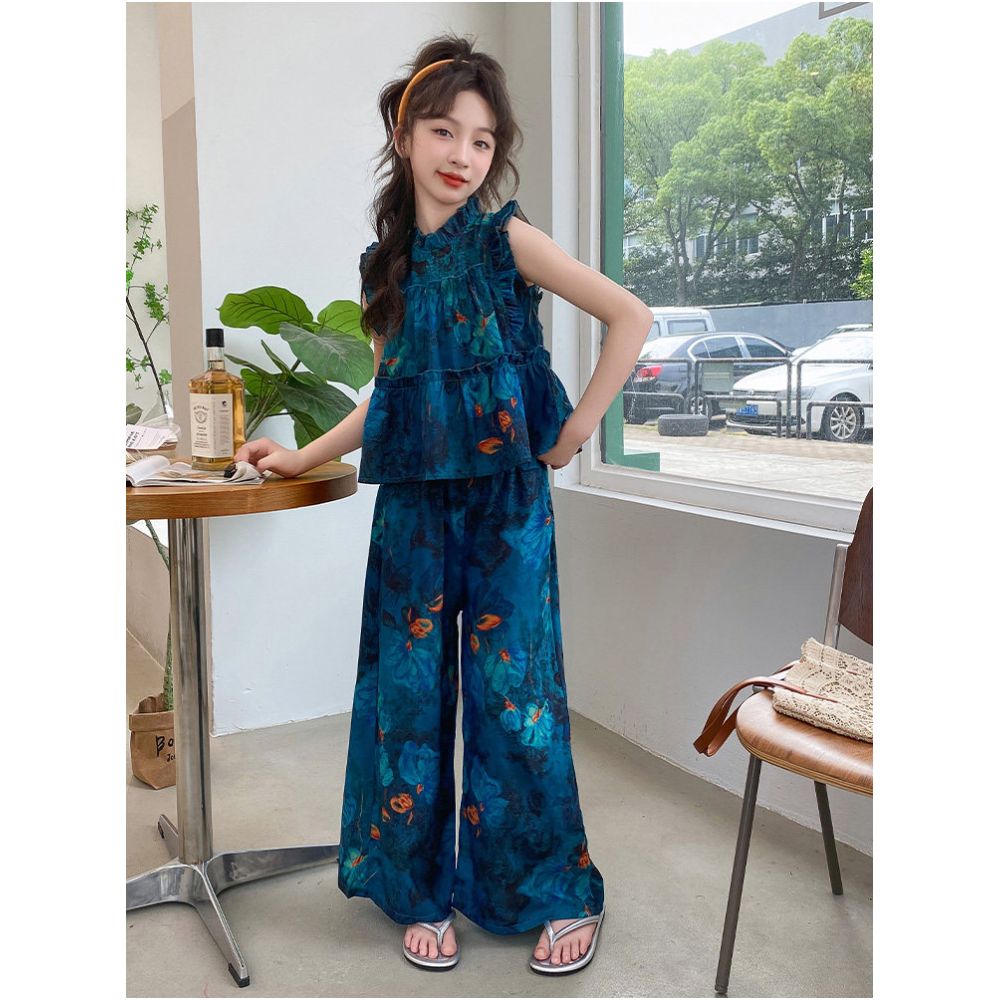 Girls Summer Clothing National Style Set 2025 New Summer Internet Celebrity Big Children s Girls Trendy Cool Dress Unique and Super Beautiful image 0