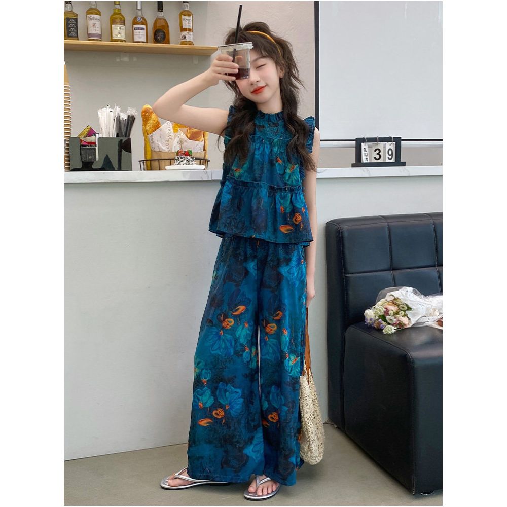 Girls Summer Clothing National Style Set 2025 New Summer Internet Celebrity Big Children s Girls Trendy Cool Dress Unique and Super Beautiful image 2