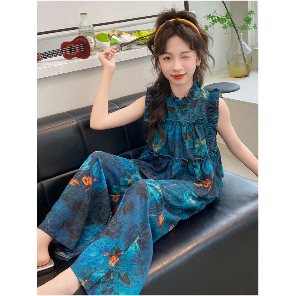 Girls Summer Clothing National Style Set 2025 New Summer Internet Celebrity Big Children s Girls Trendy Cool Dress Unique and Super Beautiful image 3