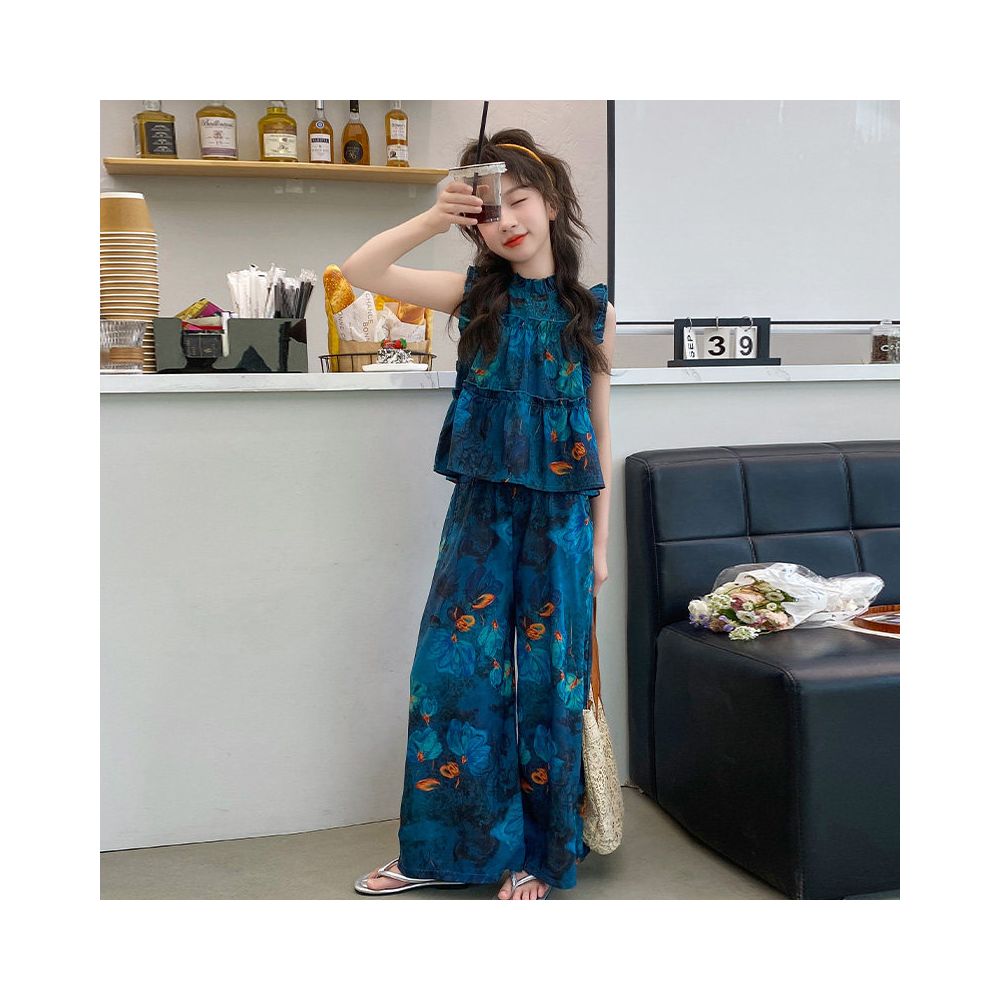 Girls Summer Clothing National Style Set  New Summer Internet Celebrity Big Children s Girls Trendy Cool Dress Unique and Super Beautiful