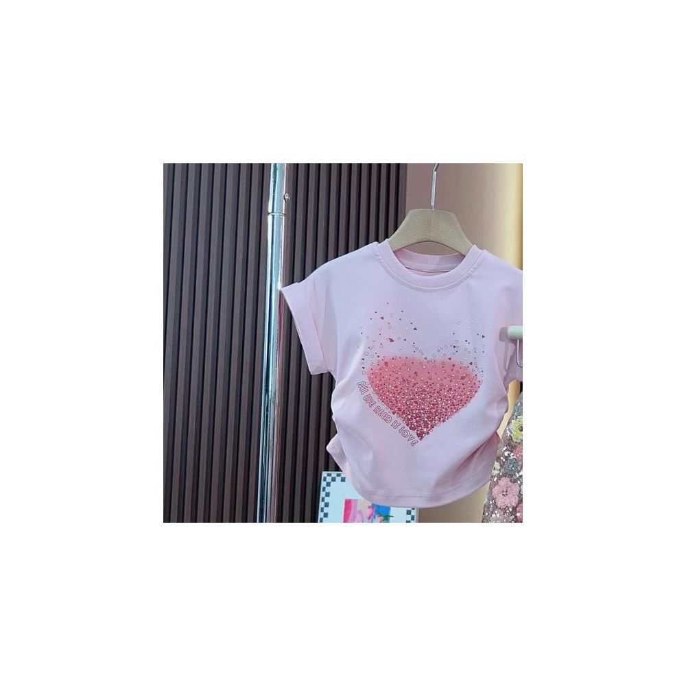 Girls set summer new children s short sleeved T shirt sequined half skirt two piece set girls fashionable summer outfit