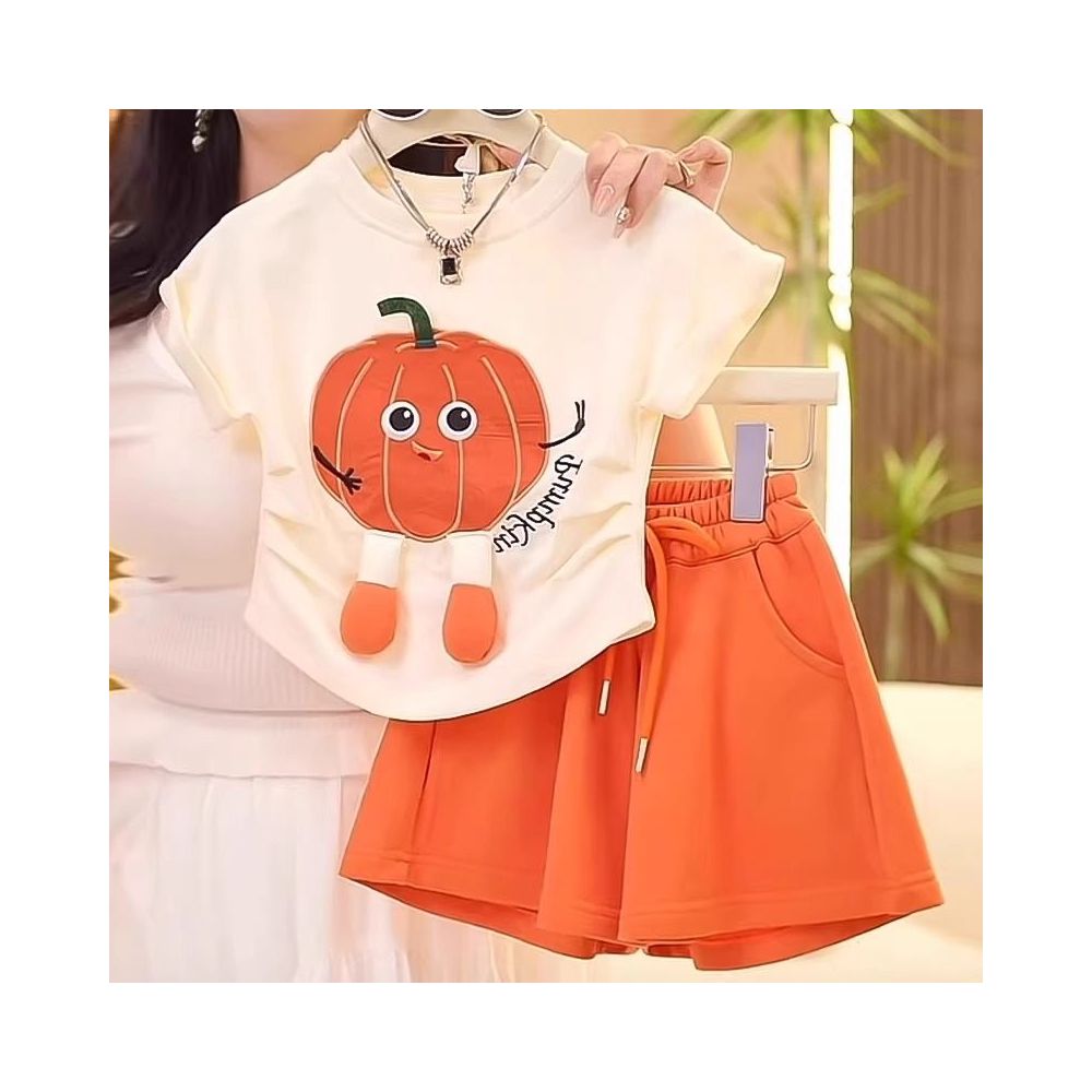 Girls Summer Set 2025 New Children s Summer Set Western Style Internet Celebrity Fashionable and Casual Girls Short Sleeve Two Piece Set image 0