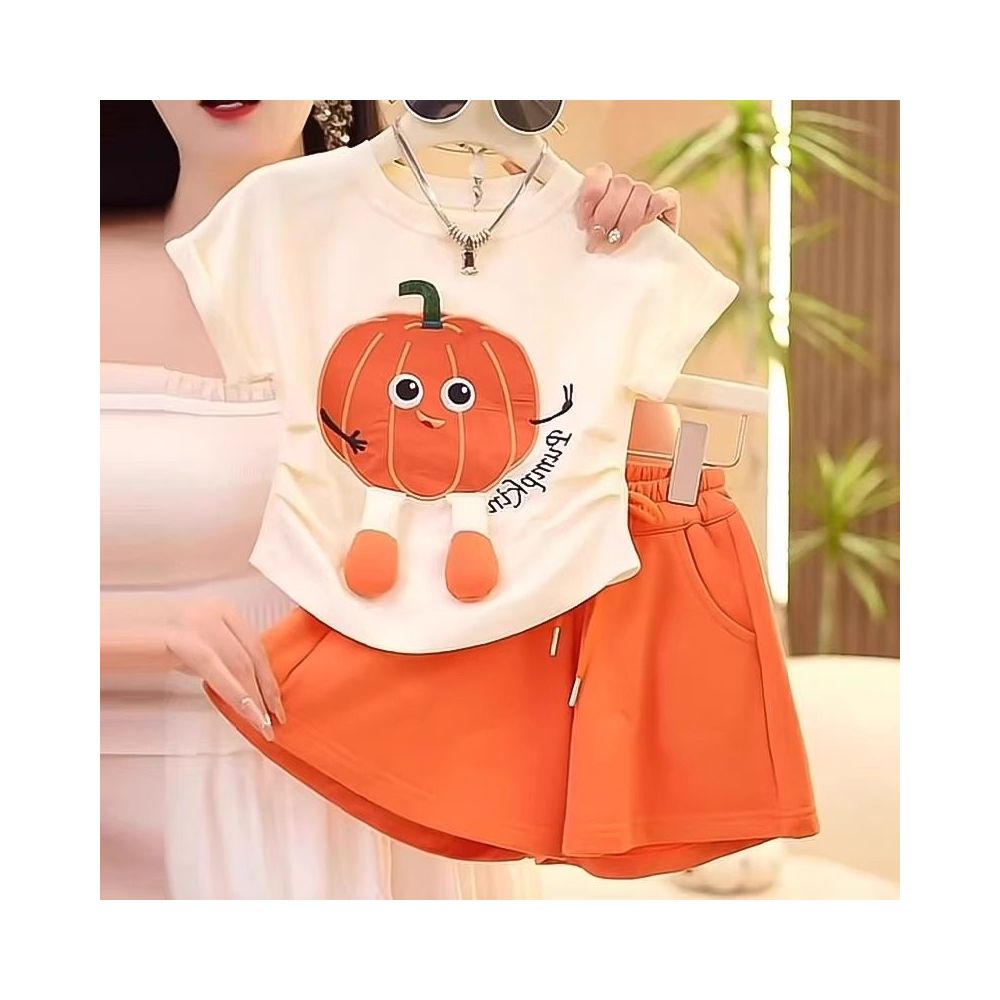 Girls Summer Set 2025 New Children s Summer Set Western Style Internet Celebrity Fashionable and Casual Girls Short Sleeve Two Piece Set image 2