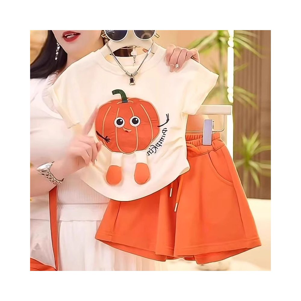 Girls Summer Set 2025 New Children s Summer Set Western Style Internet Celebrity Fashionable and Casual Girls Short Sleeve Two Piece Set image 3