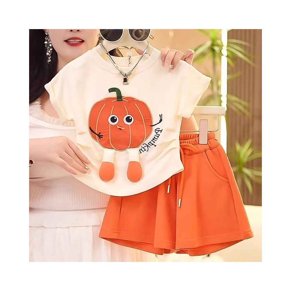 Girls Summer Set  New Children s Summer Set Western Style Internet Celebrity Fashionable and Casual Girls Short Sleeve Two Piece Set