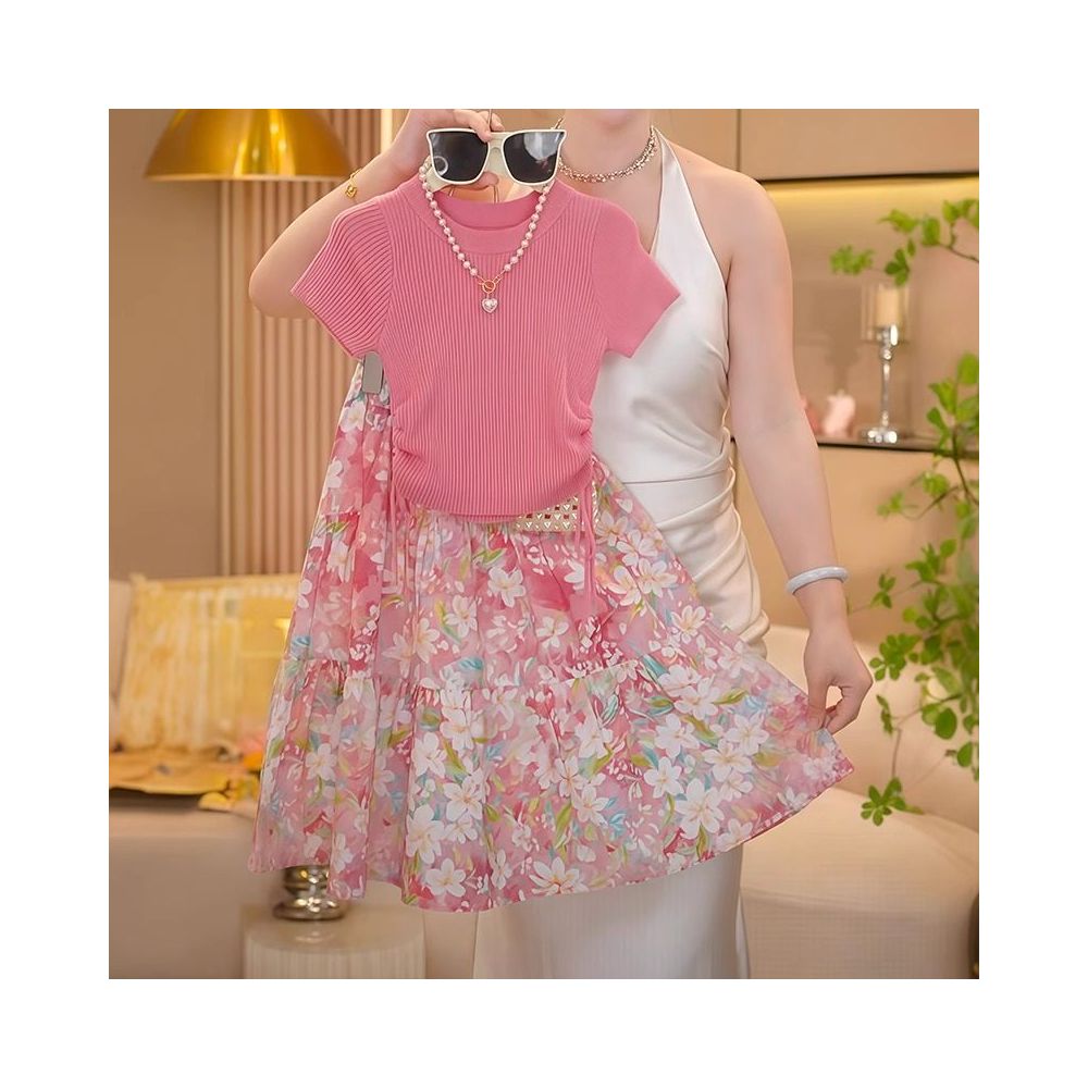 Girls summer set 2025 new children s stylish short sleeved T shirt summer outfit girls sweet half skirt two piece set image 1