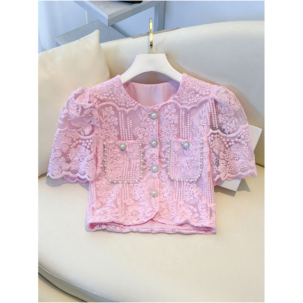 Pink Little Fragrant Lace Dress 2025 New Women s Summer French Style Light Luxury High End Set Skirt image 1
