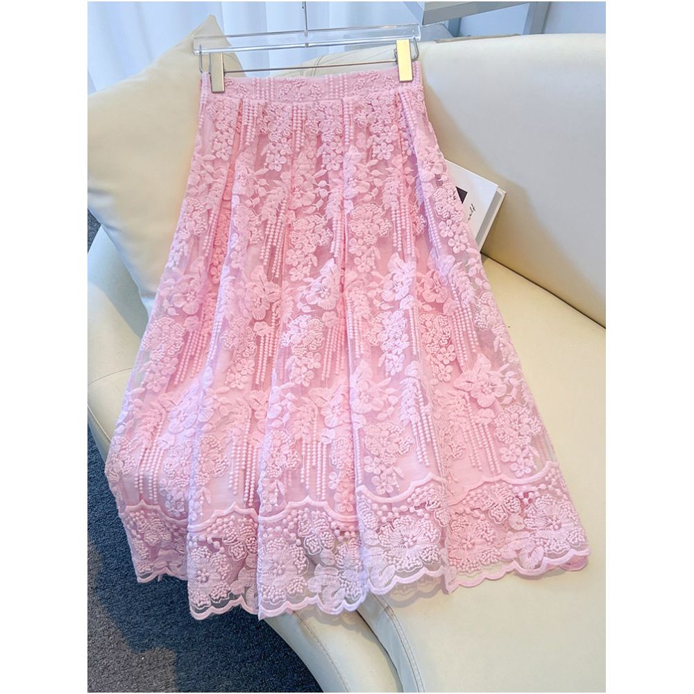 Pink Little Fragrant Lace Dress 2025 New Women s Summer French Style Light Luxury High End Set Skirt image 2