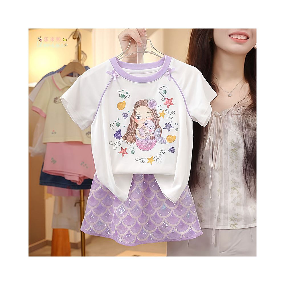 Girl Elsa Short sleeved Sparkling Skirt Set  Summer Women s Treasure Mesh Cartoon Fake Two piece T shirt Half body Short Skirt 9