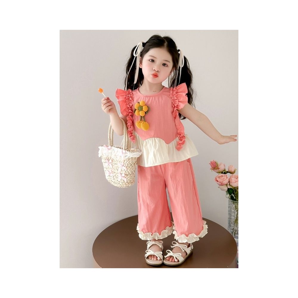 Girls Summer Dress Flying Sleeve Set 2025 New Style Children s Stylish Two piece Set Baby Girl Summer Thin Flower image 1