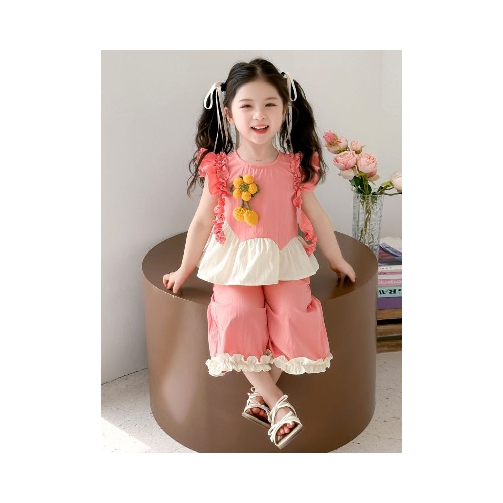 Girls Summer Dress Flying Sleeve Set 2025 New Style Children s Stylish Two piece Set Baby Girl Summer Thin Flower image 2