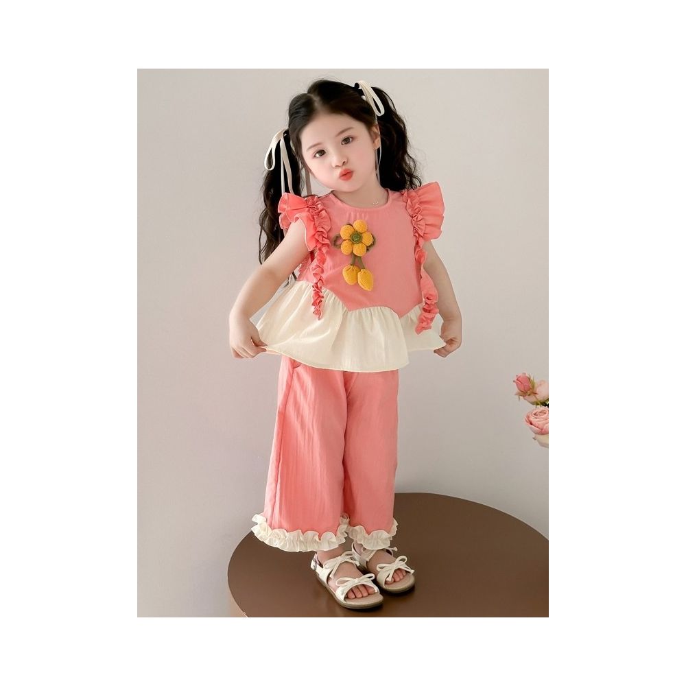 Girls Summer Dress Flying Sleeve Set 2025 New Style Children s Stylish Two piece Set Baby Girl Summer Thin Flower image 3