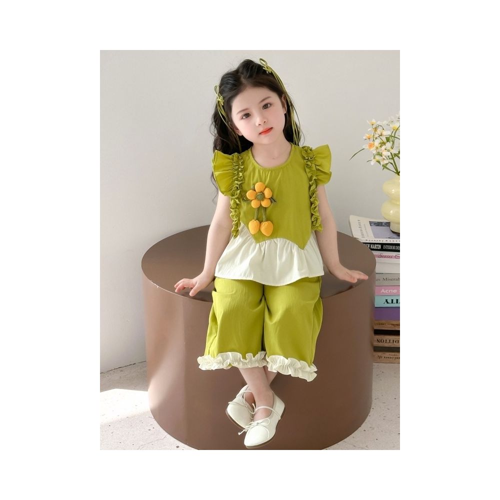 Girls Summer Dress Flying Sleeve Set 2025 New Style Children s Stylish Two piece Set Baby Girl Summer Thin Flower image 4