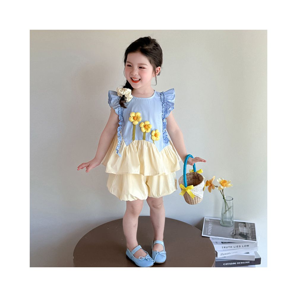 Girls Summer Dress Flying Sleeve Set New Style Children s Stylish Two piece Set Baby Girl Summer Thin Flower