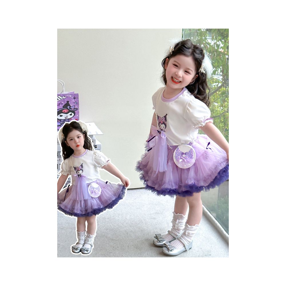Girls summer dress set 2025 new children s Kulomi tutu yarn skirt fluffy princess summer dress image 0
