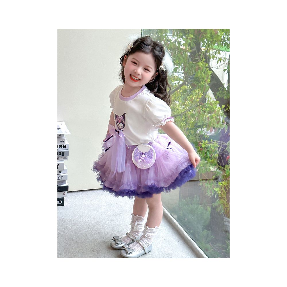 Girls summer dress set 2025 new children s Kulomi tutu yarn skirt fluffy princess summer dress image 1