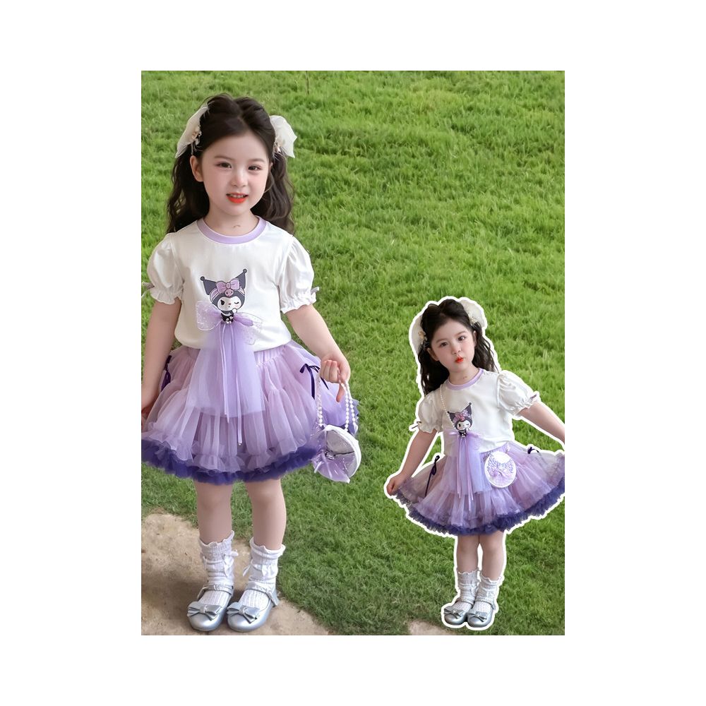 Girls summer dress set 2025 new children s Kulomi tutu yarn skirt fluffy princess summer dress image 3