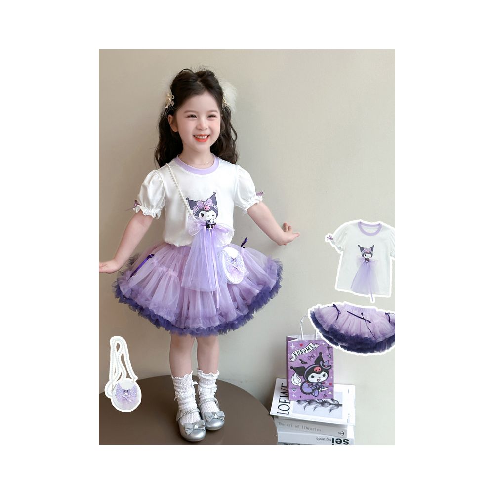 Girls summer dress set 2025 new children s Kulomi tutu yarn skirt fluffy princess summer dress image 4