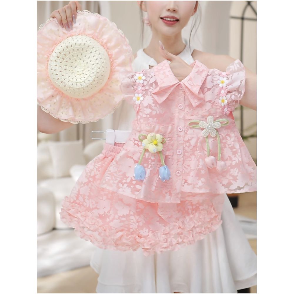 Girl s flying sleeve short sleeved shorts set decoration summer 2025 new sweet and spicy girl backless bow doll shirt trend image 4