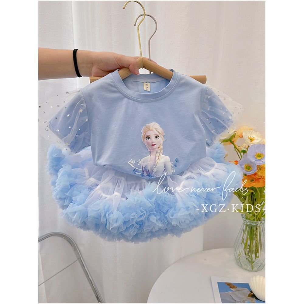 Girl Tutu skirt set summer children s Elsa T shirt with top baby rabbit half body fluffy princess skirt image 0