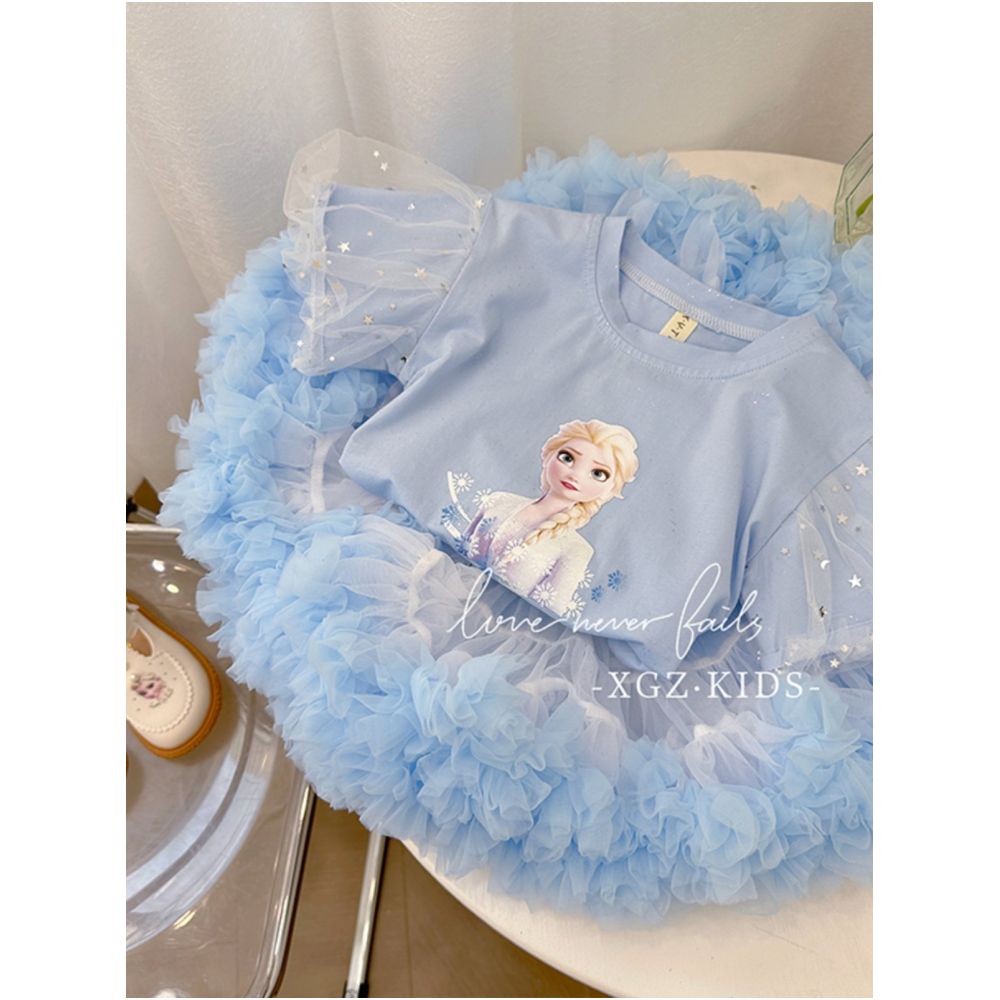 Girl Tutu skirt set summer children s Elsa T shirt with top baby rabbit half body fluffy princess skirt image 1