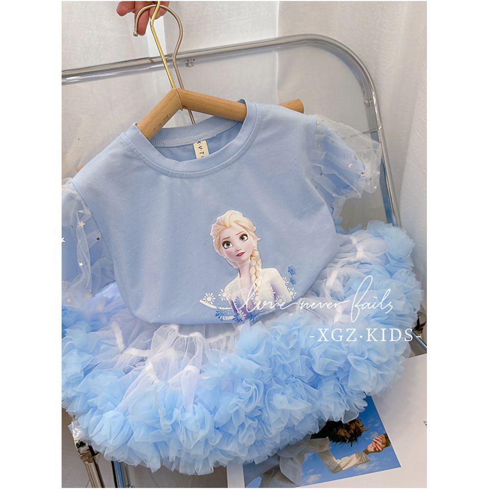 Girl Tutu skirt set summer children s Elsa T shirt with top baby rabbit half body fluffy princess skirt image 2