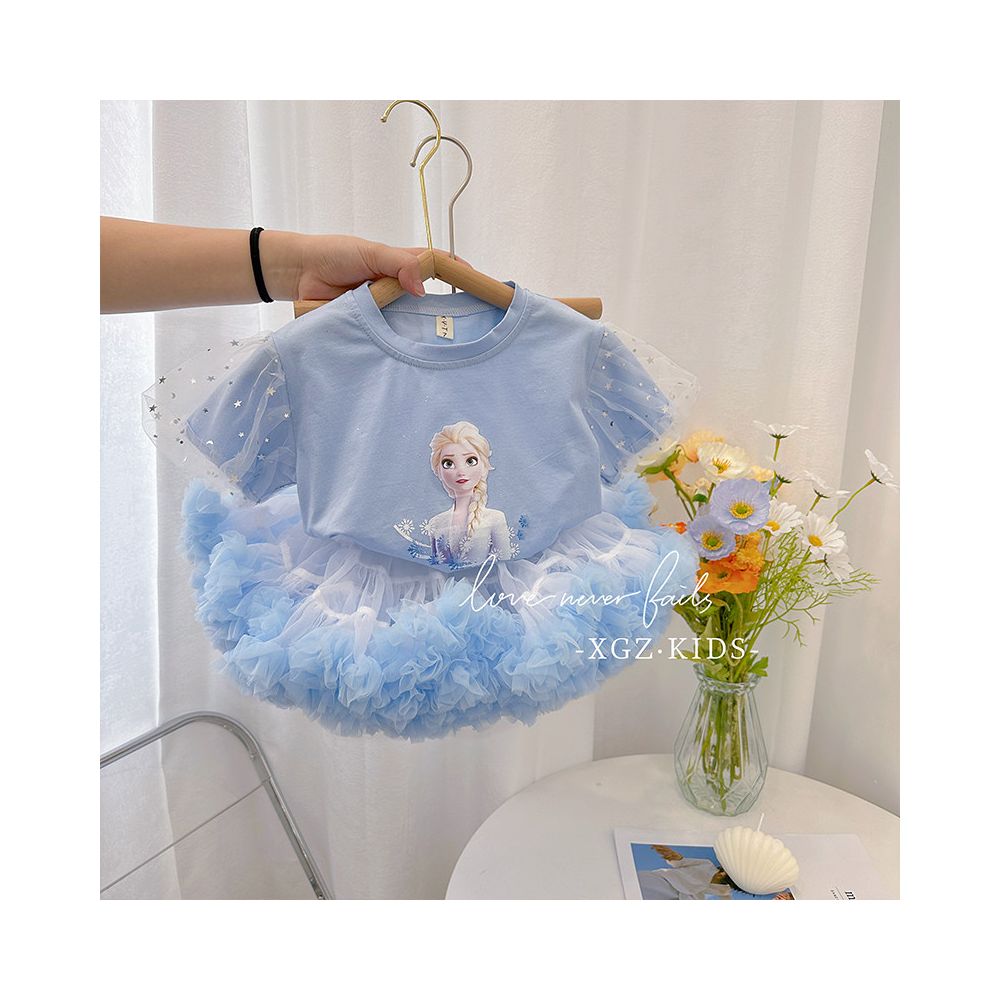 Girl Tutu skirt set summer children s Elsa T shirt with top baby rabbit half body fluffy princess skirt