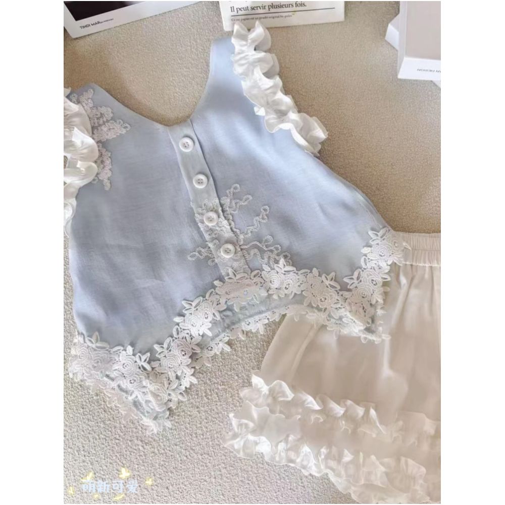 Girls lace vest shorts set summer 2025 new style children s cool lace top sweet two piece set trendy image 2