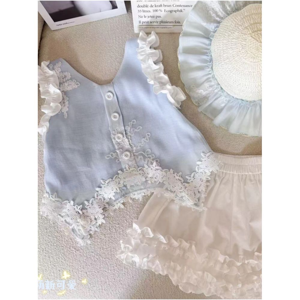 Girls lace vest shorts set summer 2025 new style children s cool lace top sweet two piece set trendy image 3