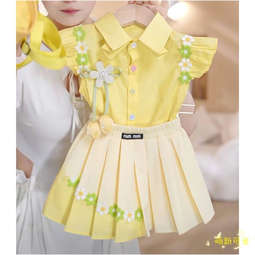 Girls lace vest shorts set summer  new style children s cool lace top sweet two piece set trendy
