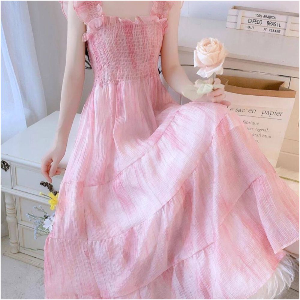 Xiaofei sleeve floral dress for women s summer 2025 new style high end feeling waist cinching and slimming French style age reducing suspender long skirt image 2