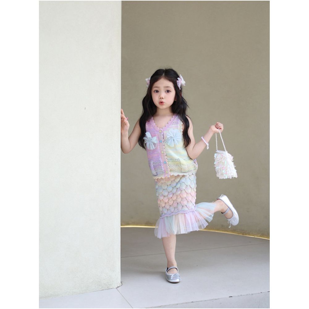 NANI Girls Summer Set with Stylish Color Thin Knitted Tank Top and Half Skirt High Quality Mermaid Two Piece Set image 0
