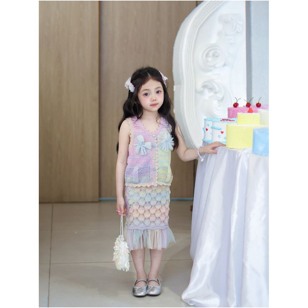 NANI Girls Summer Set with Stylish Color Thin Knitted Tank Top and Half Skirt High Quality Mermaid Two Piece Set image 1