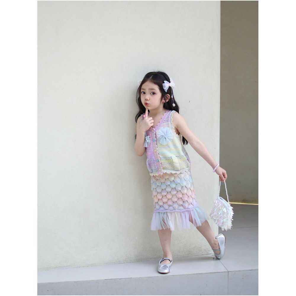 NANI Girls Summer Set with Stylish Color Thin Knitted Tank Top and Half Skirt High Quality Mermaid Two Piece Set image 2
